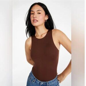 ABERCROMBIE & FITCH Brown Ribbed High Neck Bodysuit Soft A&F